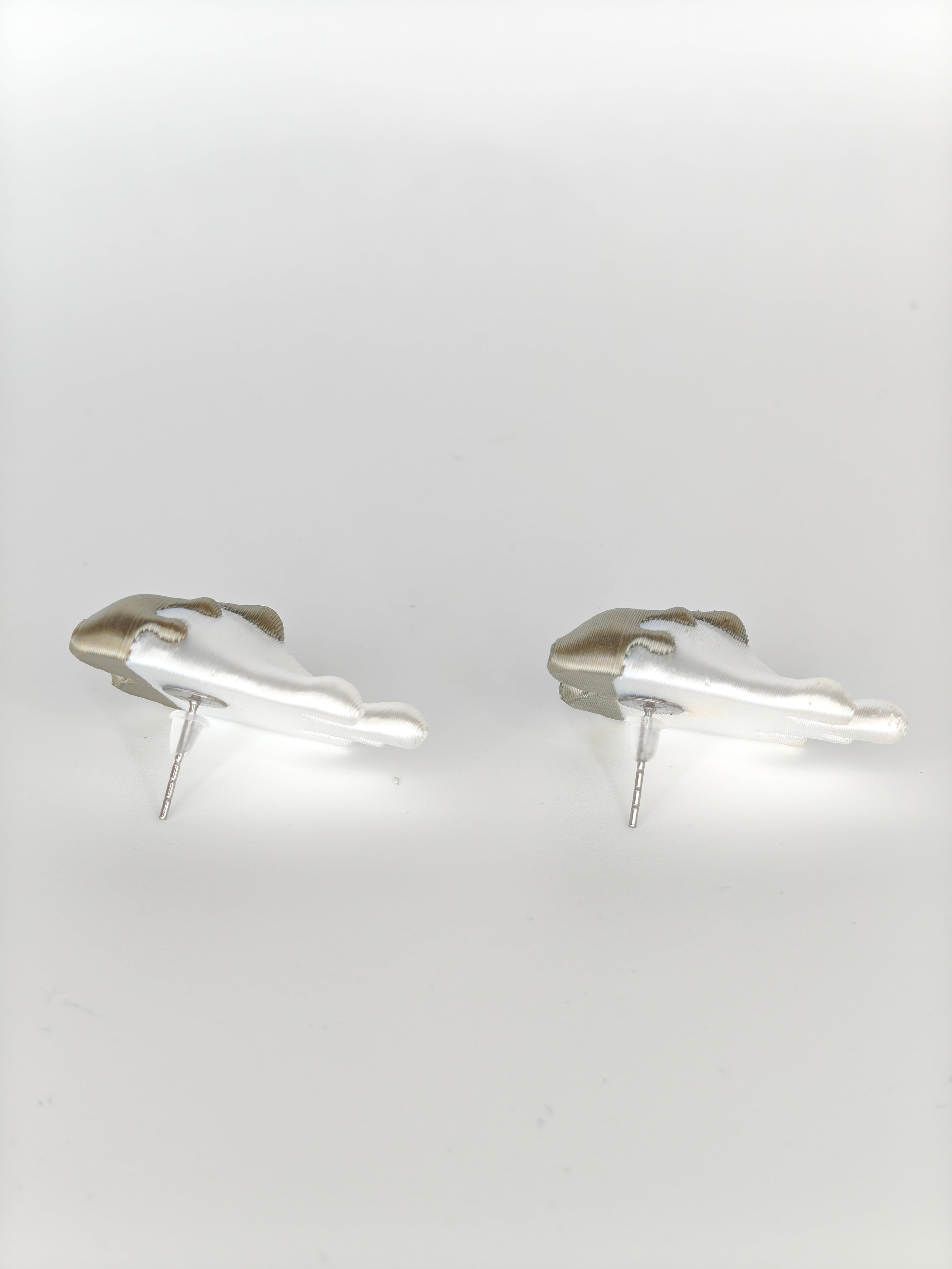 Earrings Hearts Embellished White & Khaki Silk Recycled
