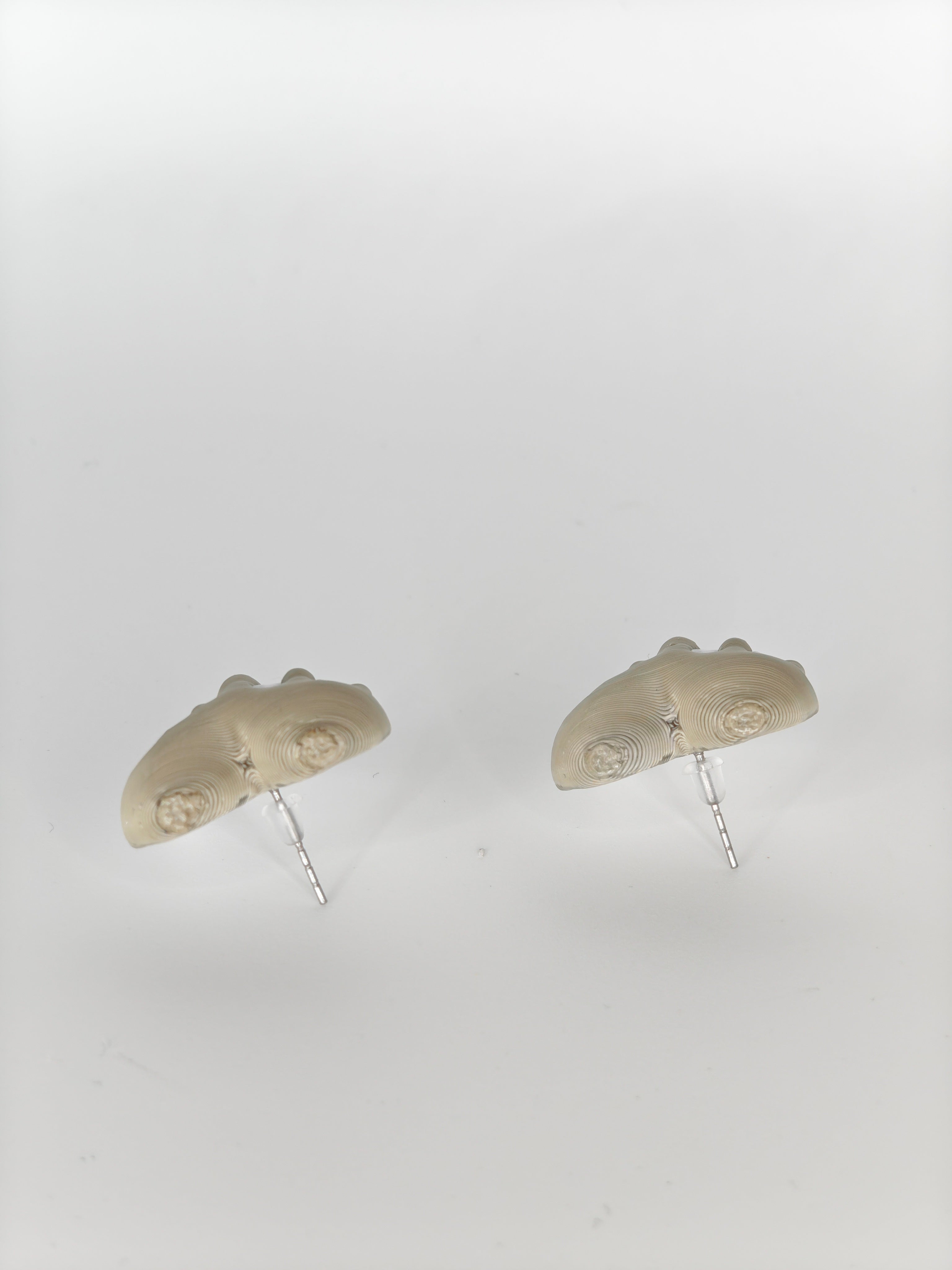 Earrings Hearts Embellished White & Khaki Silk Recycled