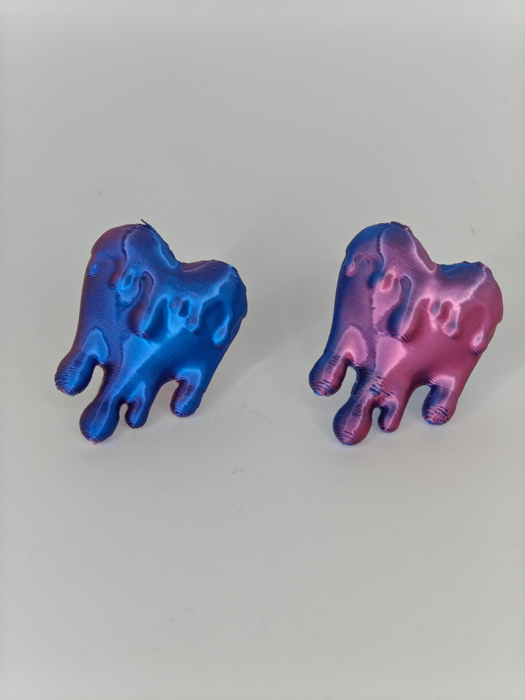 Earrings Hearts Embellished Duo Pink & Blue Silk