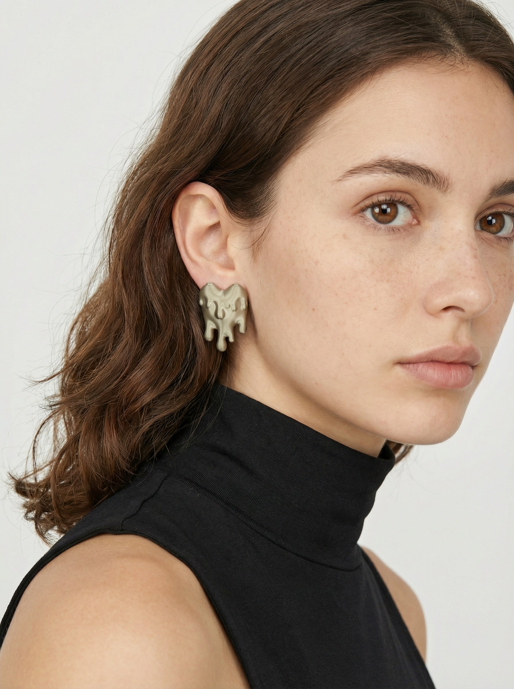 Earrings Hearts Embellished Khaki Recycled